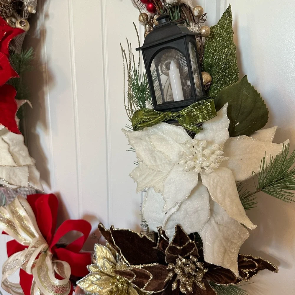 Elegant Wreath with Red and White Poinsettias